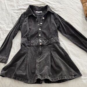 Zara Charcoal Button-Up Denim Dress